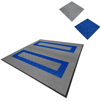 MonsterShop Vented Garage Floor Tiles With Edges - 165 Grey & 60 Blue