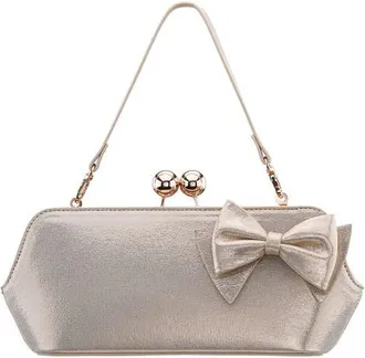 Nina Kenji Bow Frame Clutch in Platino at Nordstrom
