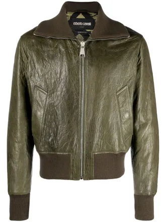 Roberto Cavalli smooth-grain leather bomber jacket - Green