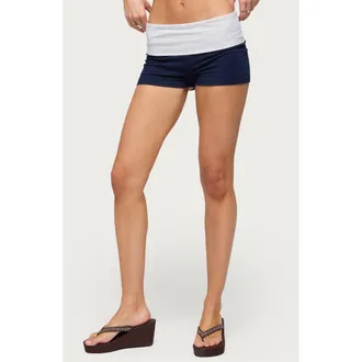 Edikted Emmey Contrast Foldover Waistband Shorts in Navy-And-Gray-Melange at Nordstrom, Size X-Large