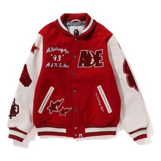 A Bathing Ape BAPE Multi Motif Varsity Jacket Red 1J80-141-001-RED