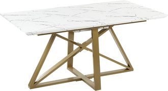 Beliani Beliani - Mesa De Comedor Extensible Blanco Dorado 160/200 X 90 Cm Mdf Acabado Papel Maximus