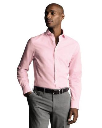 CHARLES TYRWHITT Non-Iron Poplin Bengal Stripe Shirt in Pink at Nordstrom, Size 15.533