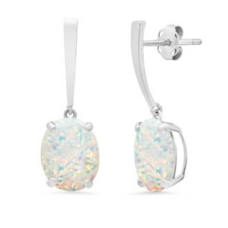 MAX + STONE 14k Yellow or White Gold 10x8mm Oval Cut Gemstone Drop Dangle Earrings