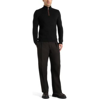 Mani&egrave;re De Voir Torin Quarter Zip Knit Jumper in Black at Nordstrom, Size Xx-Large