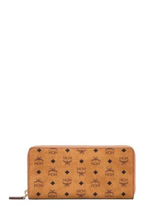 MCM Aren Zip Around Wallet in Visetos in Cognac at Nordstrom