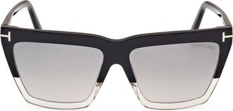 Tom Ford Eden 56mm Gradient Geometric Sunglasses in Black Crystal Black /T Logo at Nordstrom Rack