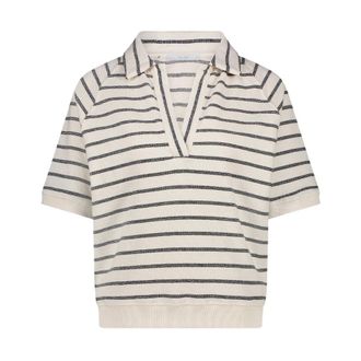 By-Bar Amsterdam Truien & Vesten, Dames, Wit, S, Katoen, Gestreept gebreid topje met V-hals