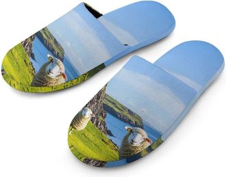 Generic Sheep And Castle Mens Slippers Flannel Warm House Shoes with Rubber Anti-Slip Sole Slip On for Home Outdoor