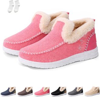 Generic Womens Orthopedic Fleece Slip-On Boots, Winter Fur Lined Slip on Ankle Boots Anti-Slip Loafers (Pink, M, Adult, Women, 8.5, Numeric, UK Footwear Size 