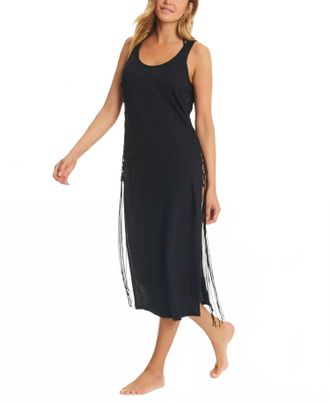 Red Carter Tie Side Maxi Cover Up In Black