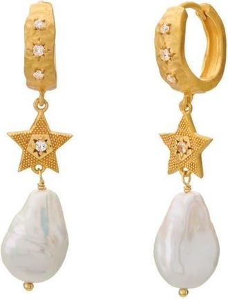 Murkani Cosmic Love Long Star Earring With Pearl in Yellow Gold at Nordstrom