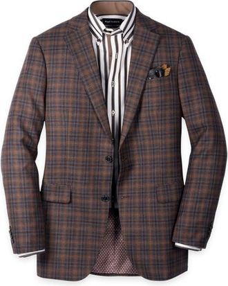 Paul Fredrick Wool Blend Plaid Single Breasted Notch Lapel Sport Coat in Brown/navy at Nordstrom, Size 44S