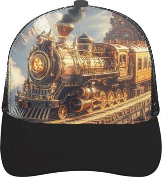 Generic Steampunk Train Funny Baseball Cap for Men Adjustable Fit Dad Hat Breathable Mesh Trucker Hat