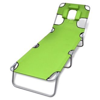 vidaXL Vidaxl - Tumbona Plegable De Acero Y Coj&iacute;n De Cabeza Acero Verde Manzana