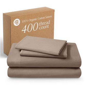 Bare Home 400 Thread Count Organic Cotton Sateen Sheet Set in Taupe at Nordstrom, Size Twin X-Long