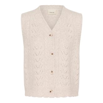 Cream V-hals Gebreid - Dames - Truien - Beige - Maat: Xl/2Xl
