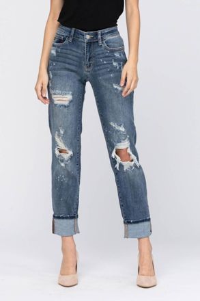 Judy Blue Splatter Boyfriend Jean In Dark Wash