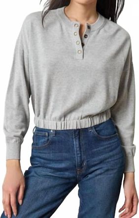 Lilla P Elastic Waist Henley Sweater In Heather Grey