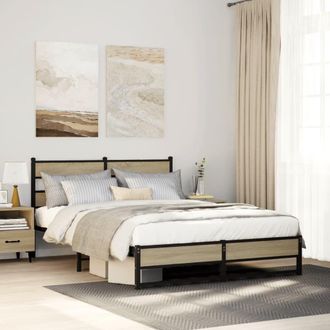 Berkfield Home Metal Bed Frame without Mattress Sonoma Oak 160x200 cm in Brown