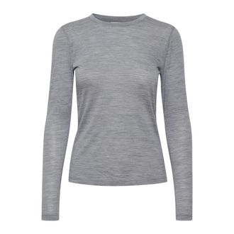 Gestuz Zachte wol ronde hals top grijs m&ecirc;lee - Dames - Longsleeves - Grijs - XS - Wol - Tops