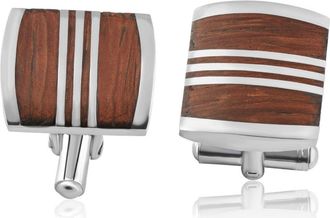 Pompeii3 Mens Stainless Steel And Drift Wood Brown Square Polished 18mm Cufflink