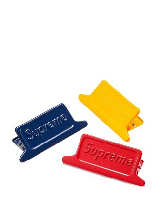 SUPREME Drie Dulton clips met logo-reli&euml;f (set van 3) - Blauw
