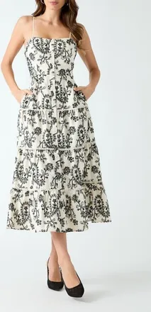 Guess Evelyn Eyelet Embroidery Midi Dress in White Multi at Nordstrom, Size X-Large
