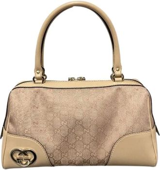 Gucci Pre-owned Handbags, female, Pink, Size: ONE SIZE Pre-owned Lovely Canvas Leather Boston Bag