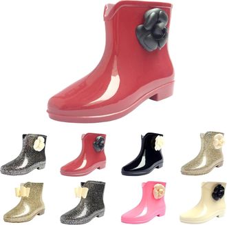 Generic Wellington Women Slip-on Boots with Cute Bow Wellies Waterproof Short Chelsea Boots Ladies Comfortable Anti-Slip Rainboots for Outdoor Work Shoes, Fis