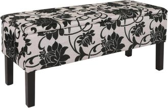 Hhg Non utilizzato] Panca contenitore elegante Renens tessuto 36x95x44cm fiori in nero