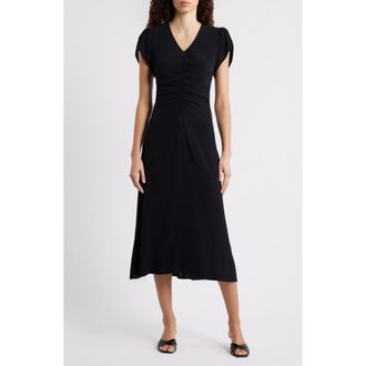 Caslon Ruched Midi Dress in Black at Nordstrom Rack, Size Medium