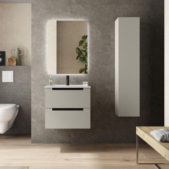 Cygnus Bath Mueble De Ba&ntilde;o Leni 60cm Gris Mate 2 Cajones Lavabo 1 Poza Porcelana