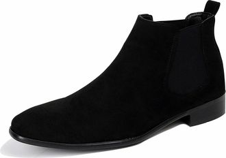 Generic Men Chelsea Boots Casual Suede Dress Boots Comfortable Oxfords Ankle Boots for Men,Black,8.5 UK