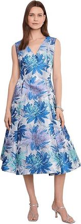 Adrianna Papell Metallic Jacquard Midi Dress Womens Dress Blue 1 : 16, Polyester