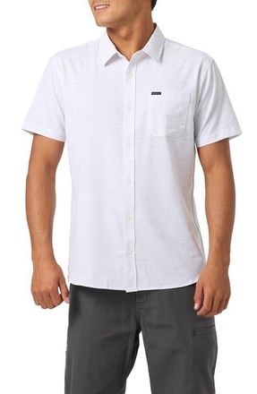 O'Neill Standard Fit TRVLR Traverse Stripe Short Sleeve Performance Button-Up Shirt in Tofu at Nordstrom, Size X-Large