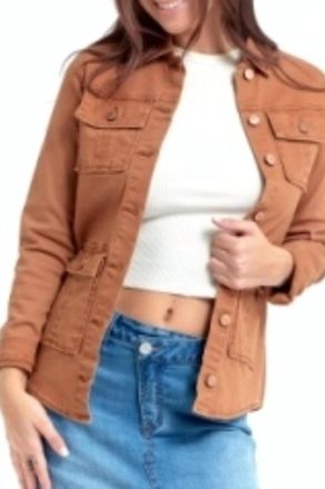 1822 Denim Womens Stretch Utility Jacket In Maple