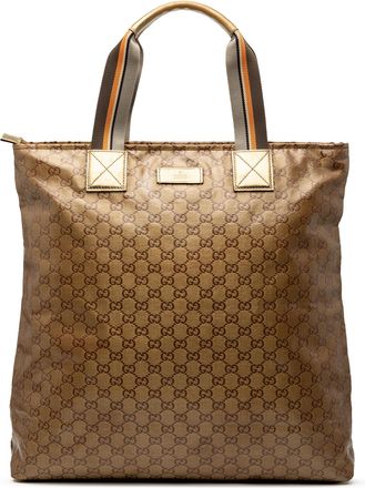 Gucci Pre-owned Womens Gg Crystal Vertical Web Tote - Tan Textile - One Size