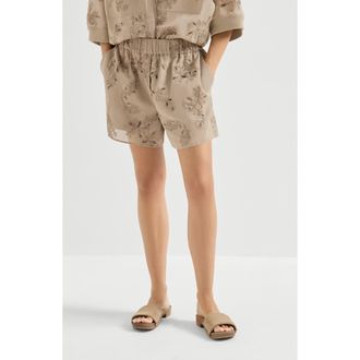 Brunello Cucinelli Cotton organza shorts with dazzling broderie anglaise in Cappuccino at Nordstrom, Size 42