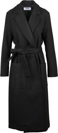 La Kore Black Belted Wool-Blend Long Coat