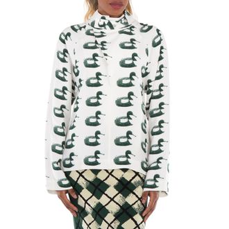 Burberry Waterbird Print Viscose Blouse, Brand Size 6 ( US Size 4 )