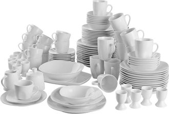 TecTake Juego de vajilla de porcelana, para 12 personas, 100 piezas, blanco