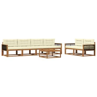 vidaXL Conjunto De Sof&aacute;s De Exterior Con Coj&iacute;n 7 Pcs Natural Y Crema Vidaxl