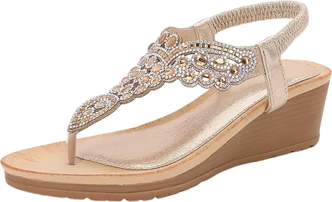 Womens Sandals Ladies Wide Fit Closed Toe Mid Heel Plantar Fasciitis Support Wedge Sandal Strappy Party Shoes Wedding Ankle Strap Bridal Summer