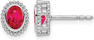 Diamond2Deal 14k White Gold Oval Ruby Stud Earrings