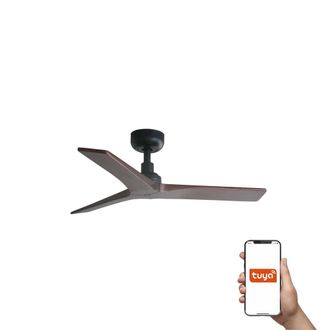 Netlighting Klim Small 3 Blade Ceiling Fan Matt Black Walnut E27 Tuya Smart System in Brown