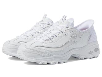 Skechers DLites New Scene Hands Free Slip - Ins Womens Shoes White Silver : 5.5 B - Medium, Leather