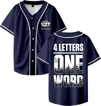 Generic Jey USO Four Letters One Word Yeet Baseball Jersey Short Sleeve Button-up Shirts Women Men Streetwear Tops (Navy,4XL)
