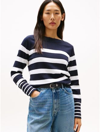 Tommy Hilfiger Womens Stripe Boatneck Sweater - Navy - XXL
