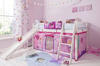 N&ouml;a & Nani Moro Cabin Bed Midsleeper with Slide and Fairies Tent in White | Size: Single